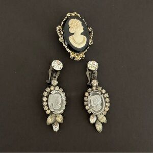 Vintage Cameo Earrings and Brooch Set